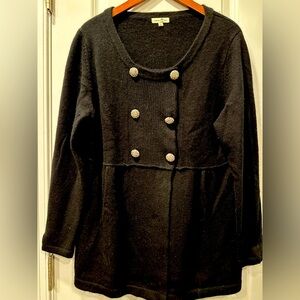 Cortland Park Black 100% Cashmere Sweater with Sequin Buttons, Size L